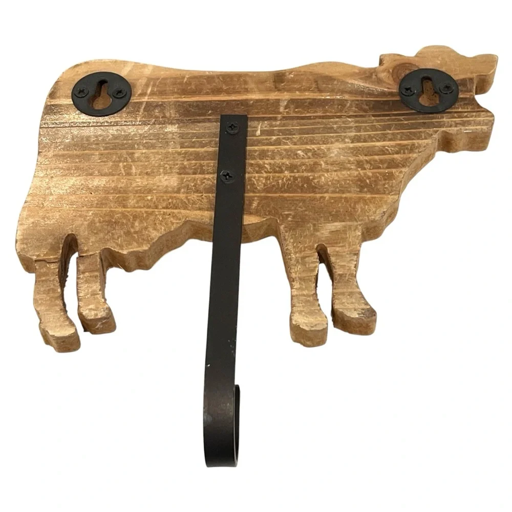 Rustic Wooden Cow Wall Hook “MILK” Farmhouse Kitchen Decor Coat Towel Hook 7.5”